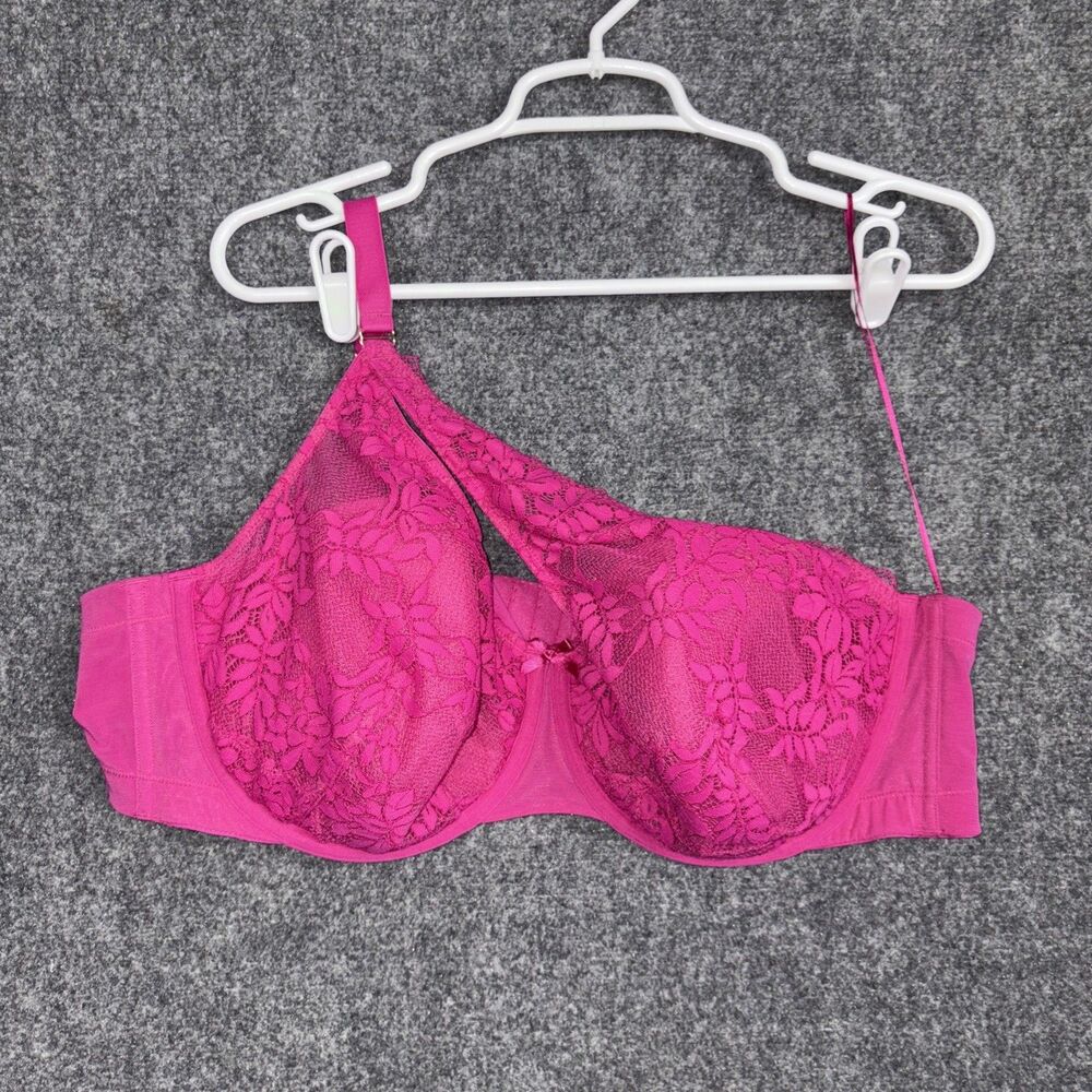 Cacique Asymmetrical Lace Balconette Bra Size 46C Pink